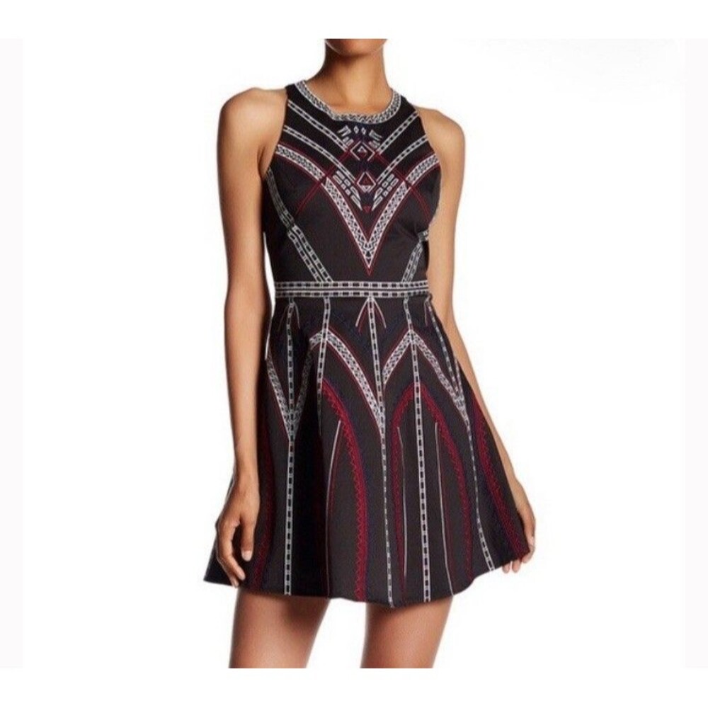 Nordstroms Dress Sz L New Parker Black Embroidered Geometric Date Mini Flirty